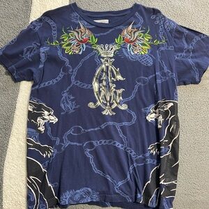 Christian Audigier Royal Blue Graphic Tee